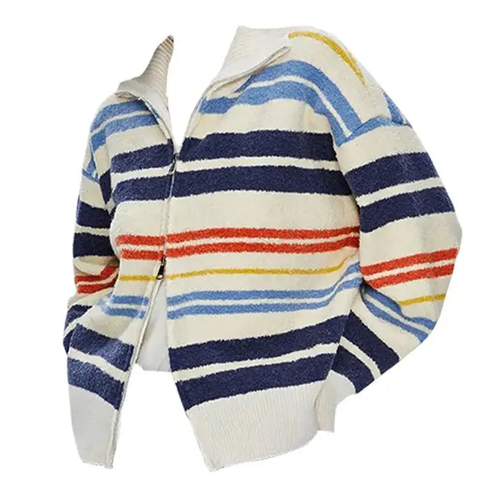 Prep school striped zip up long sleeve - s / multi - cardigan