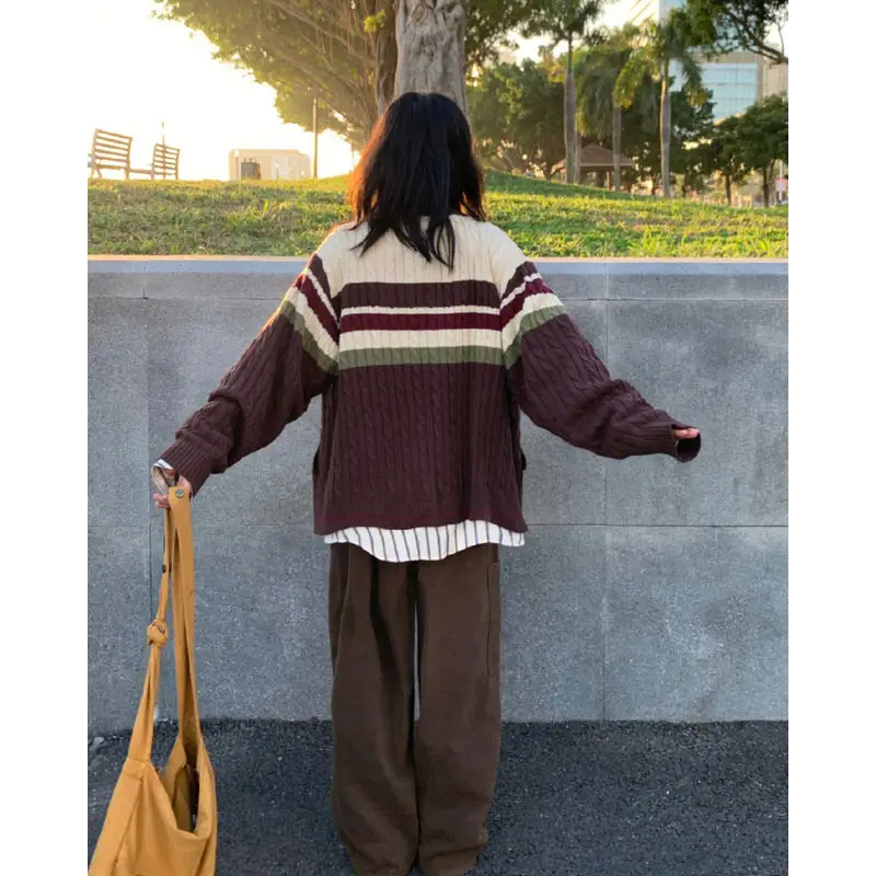 Preppy aesthetic collar striped cardigan