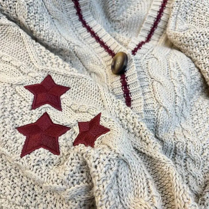 Oversized stargirl aesthetic cardigan with star embroidery