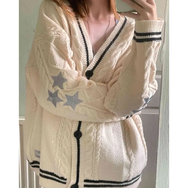 Oversized stargirl aesthetic cardigan with star embroidery