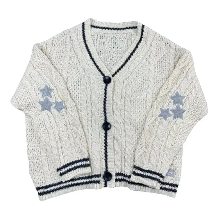 Oversized stargirl aesthetic cardigan with star embroidery - s / white