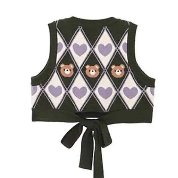 Preppy bear argyle crop vest