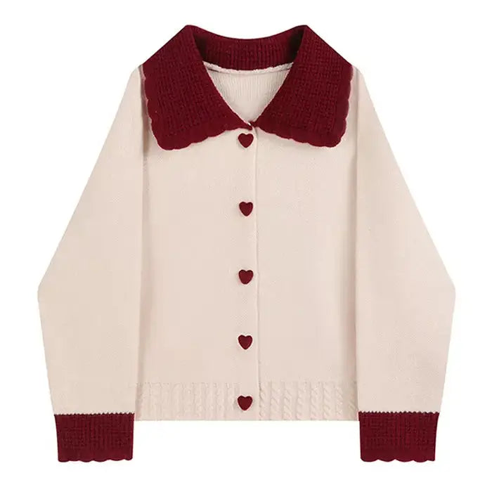 Preppy collar knit cardigan - free size / beige