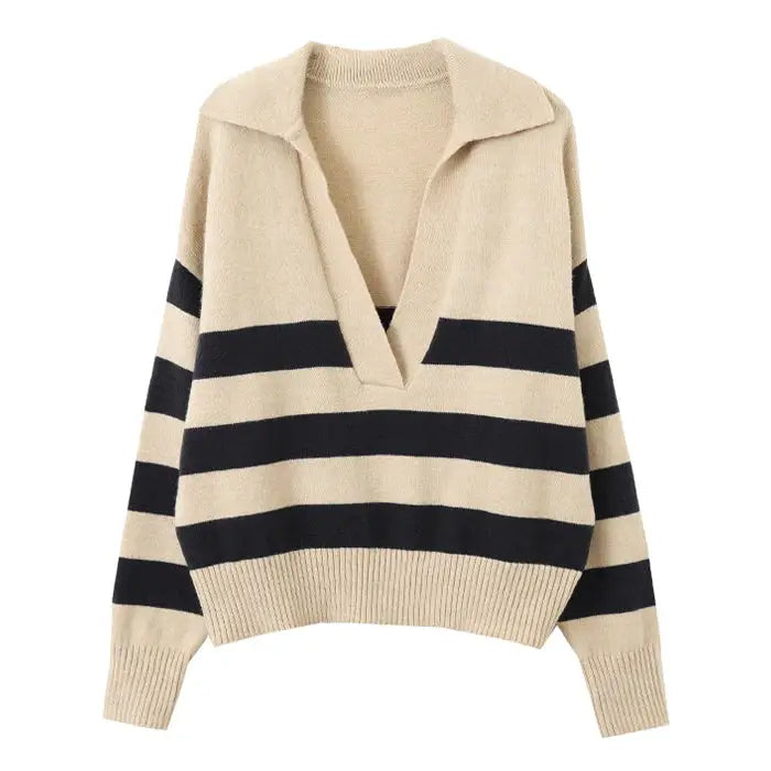 Preppy collar striped pullover - s / blue/white - sweater