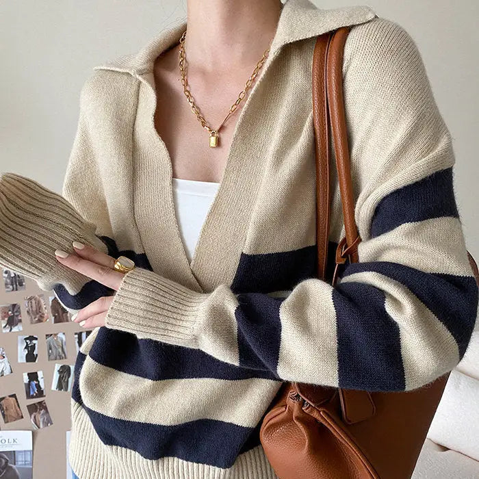 Preppy collar striped pullover - sweater