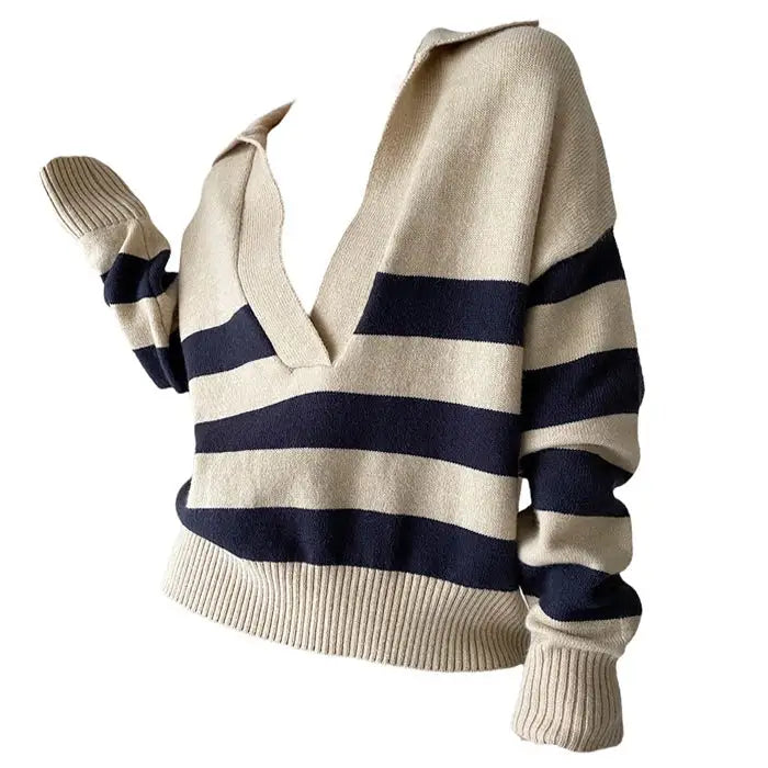 Preppy collar striped pullover - sweater