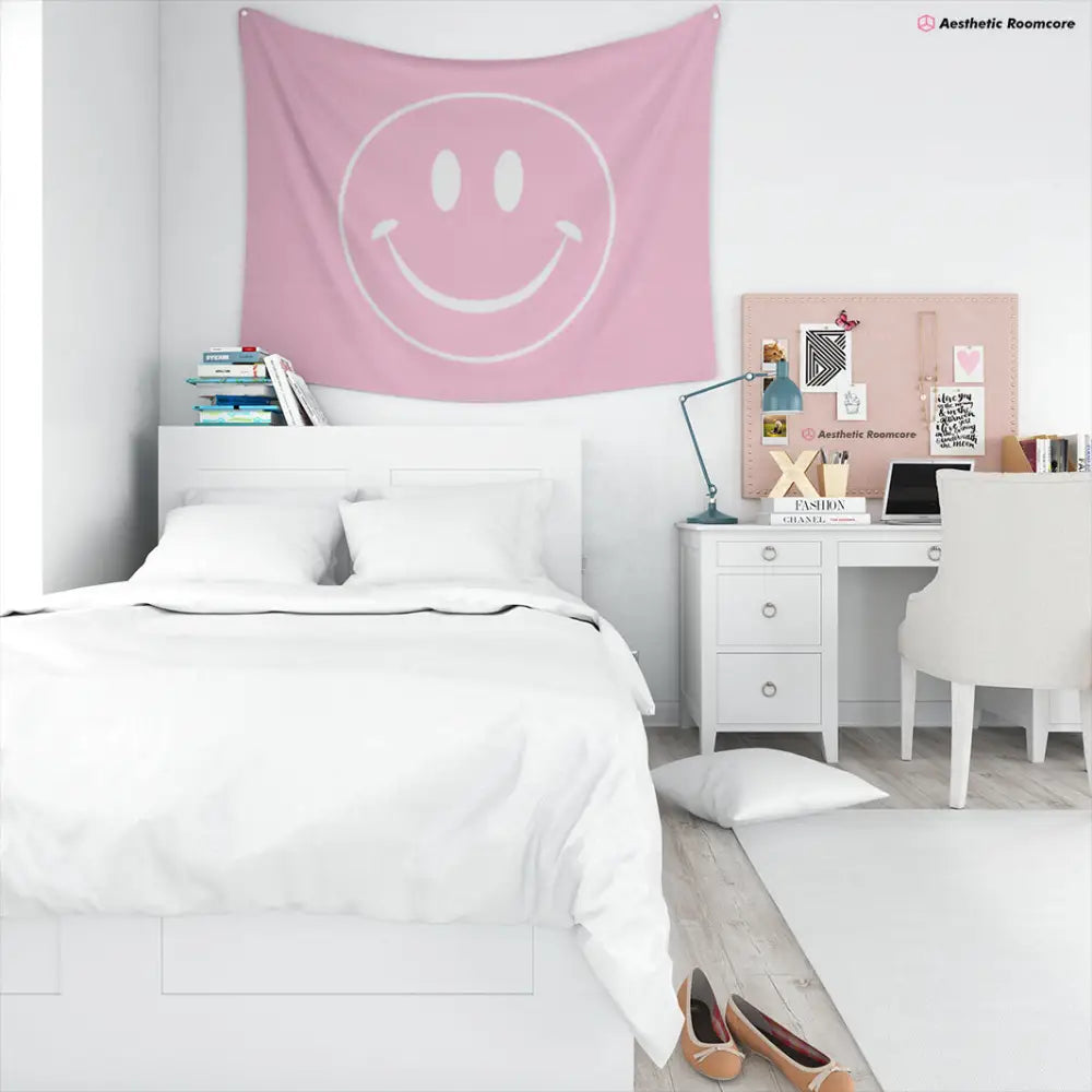 Preppy smiley face tapestry for a charming room aesthetic - decorative tapestries