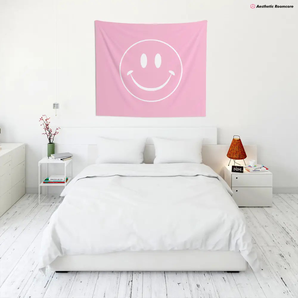 Preppy smiley face tapestry for a charming room aesthetic - decorative tapestries