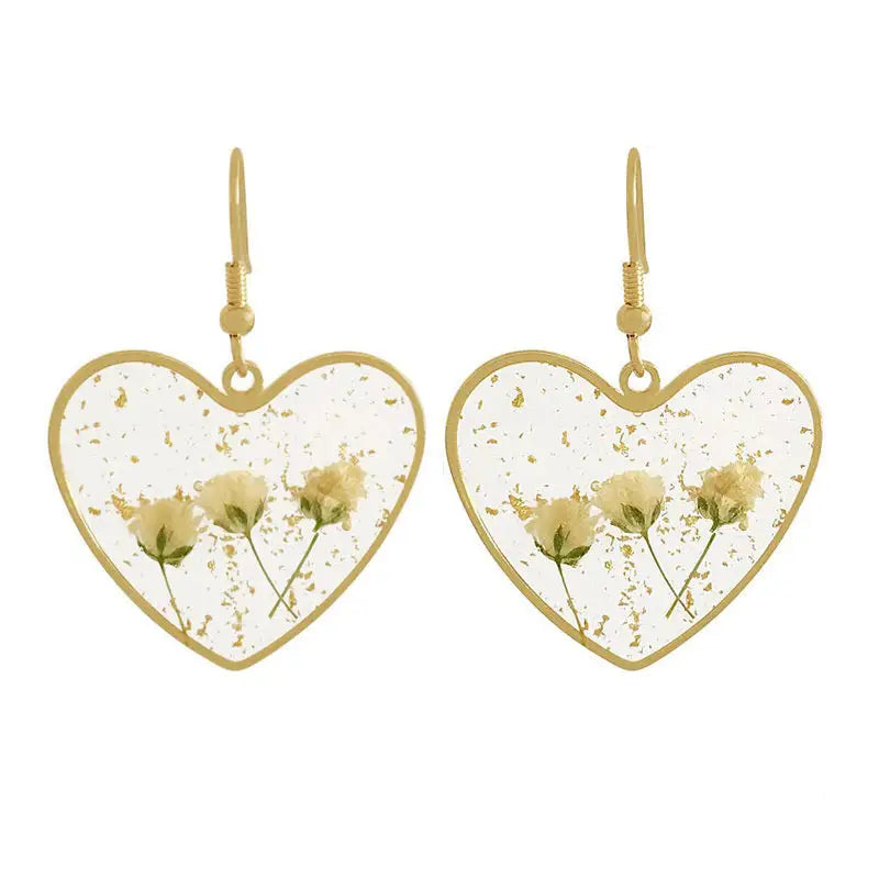 Pressed flower heart earrings - standart / gold - earrings