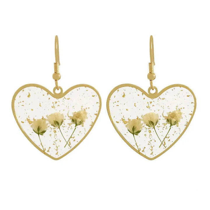 Pressed flower heart earrings - standart / gold - earrings