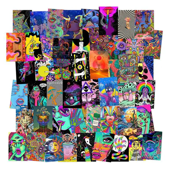 Psychedelic collage kit for aesthetic room decoration