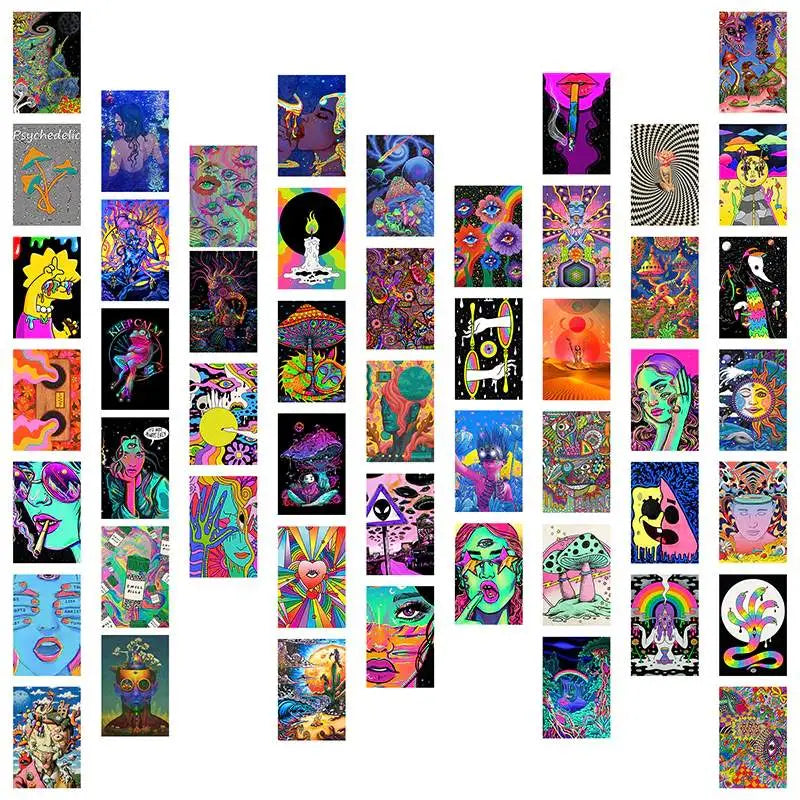 Psychedelic collage kit for aesthetic room decoration