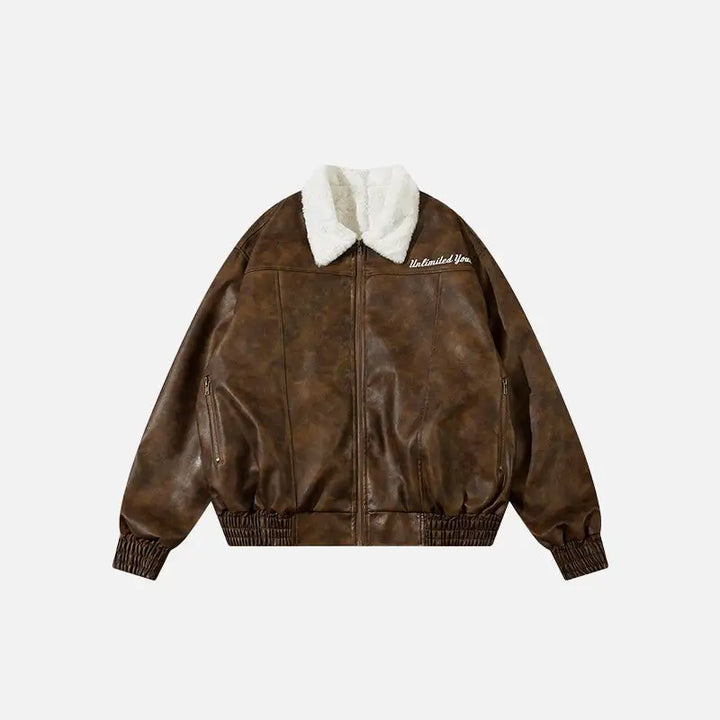 Pu faux leather retro jacket y2k - auburn / s - jackets