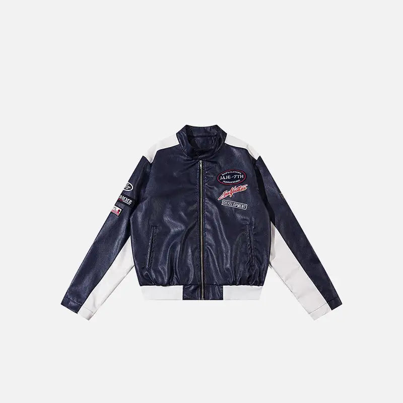 Pu faux leather varsity jacket y2k - blue / s