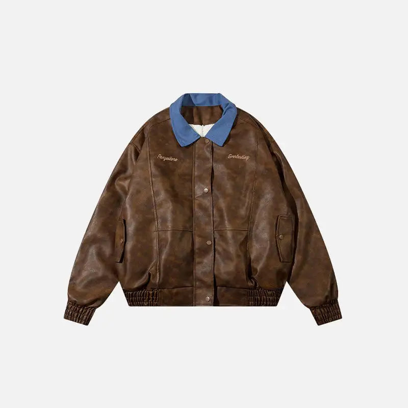 Pu faux retro leather jacket y2k - auburn / s - jackets
