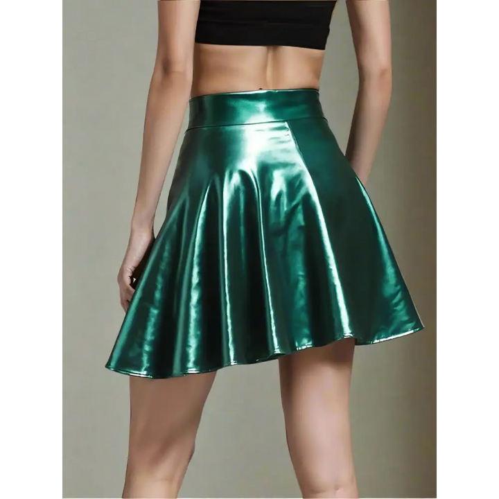 Pu shiny metallic green color raver mini skirts