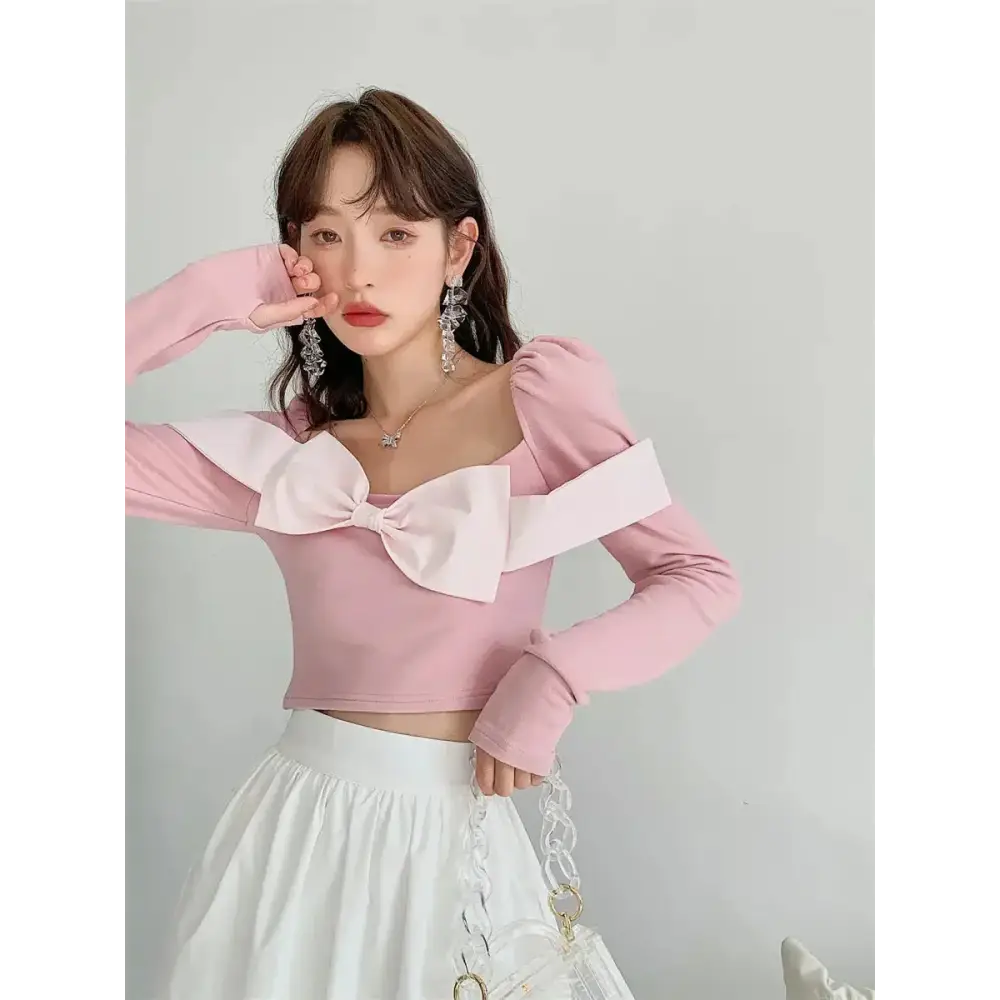 Puff shoulder bow crop top