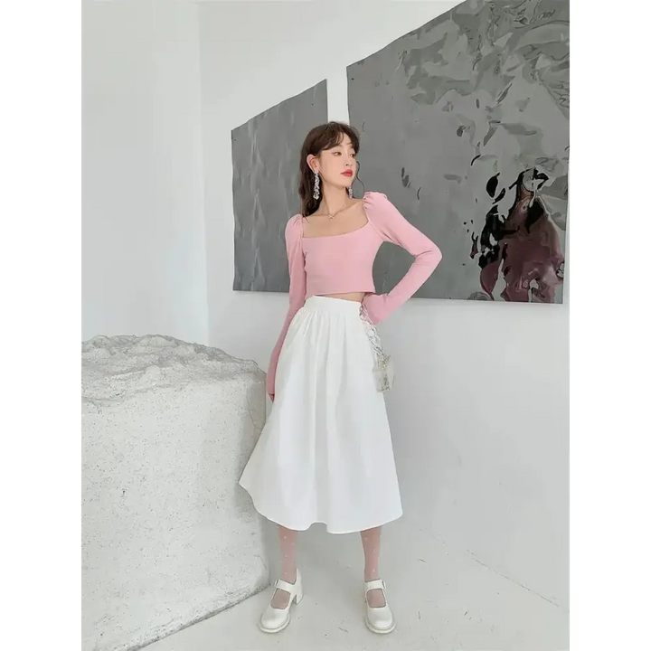 Unique crop top with puff shoulders and detachable bow