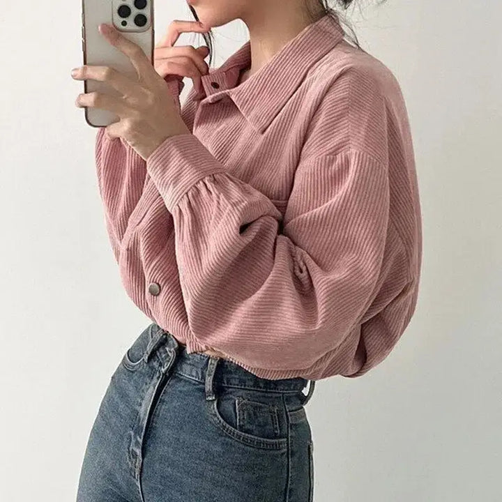 Puff sleeved corduroy crop shirt