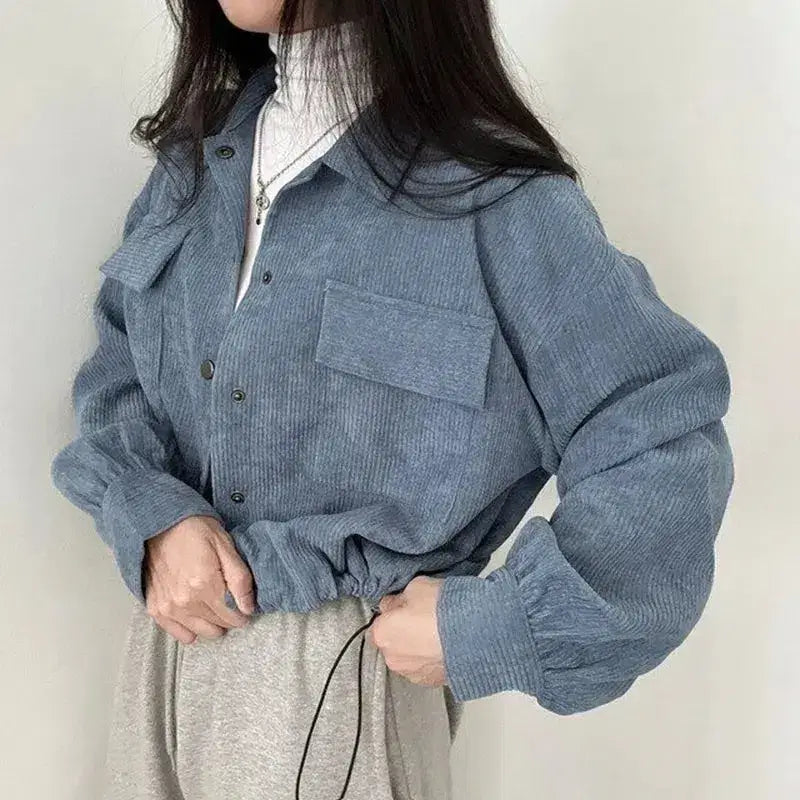 Puff sleeved corduroy crop shirt