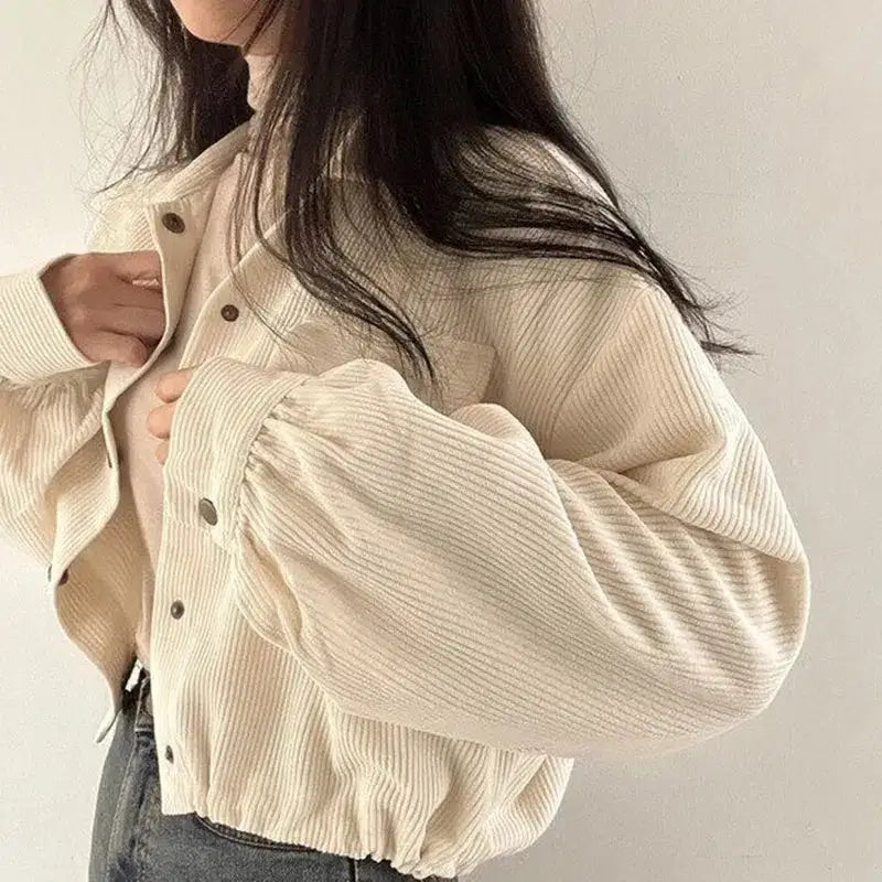 Puff sleeved corduroy crop shirt