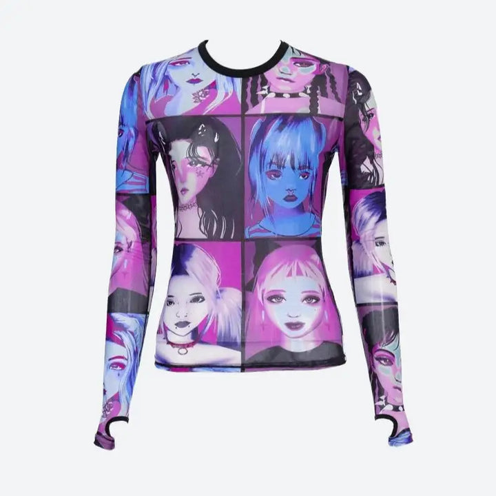 Punk girl illustrated y2k full zip jacket for an edgy wardrobe - top