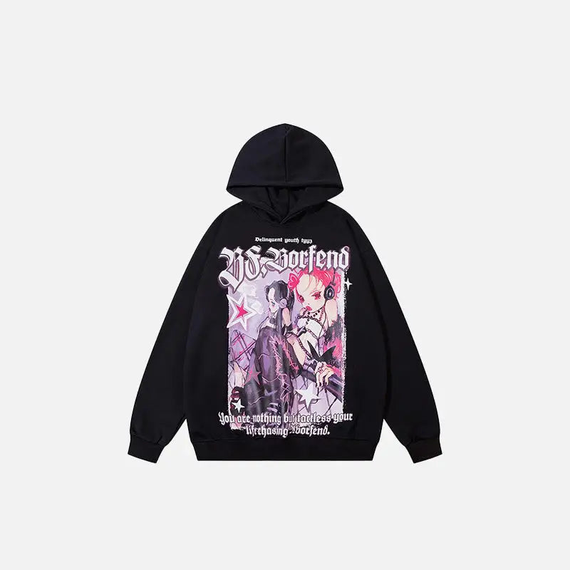 Punk gothic anime print hoodie y2k - black / s - hoodies