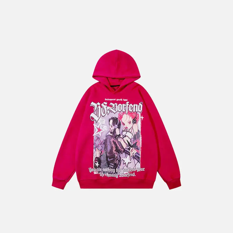 Punk gothic anime print hoodie y2k - red / s - hoodies
