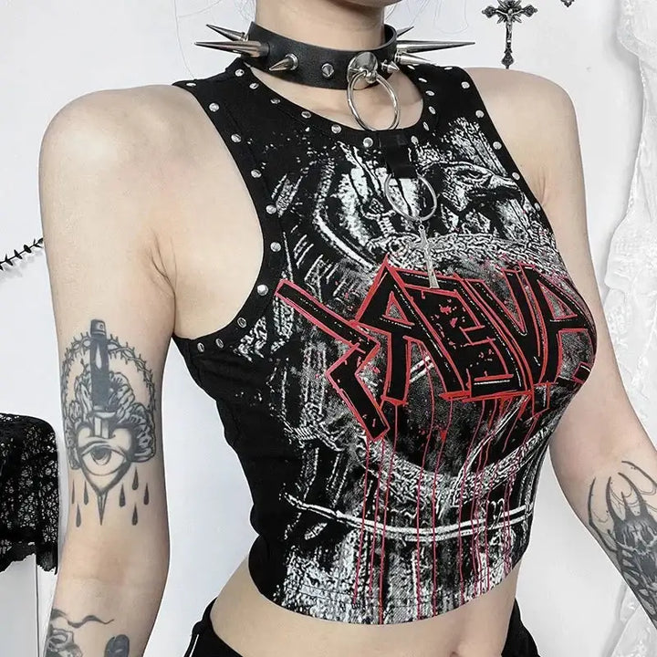 Punk style rivet sleeveless top