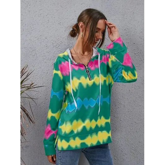 Quarter zip rave psychedelic hoodie - mid green / s