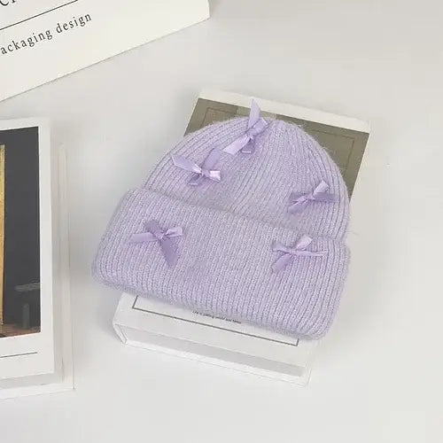 Rabbit fur knitted beanie y2k - purple / 56-58cm - beanies