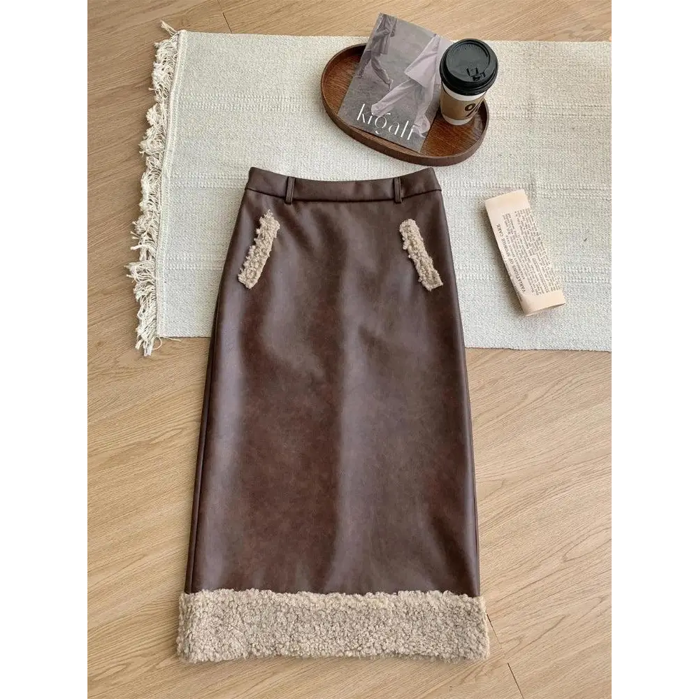 Rabbit hood teddy two piece set - brown / midi skirt / s - sets