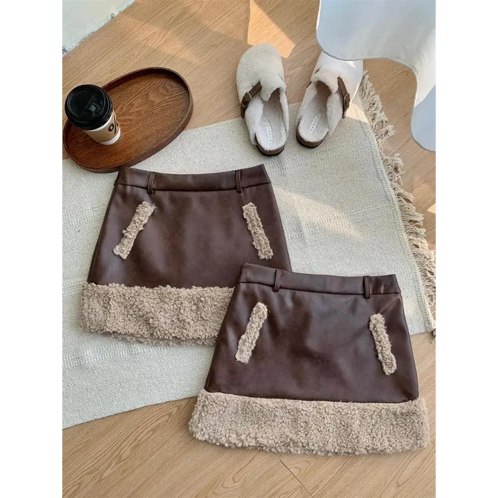 Rabbit hood teddy two piece set - brown / mini skirt / s - sets