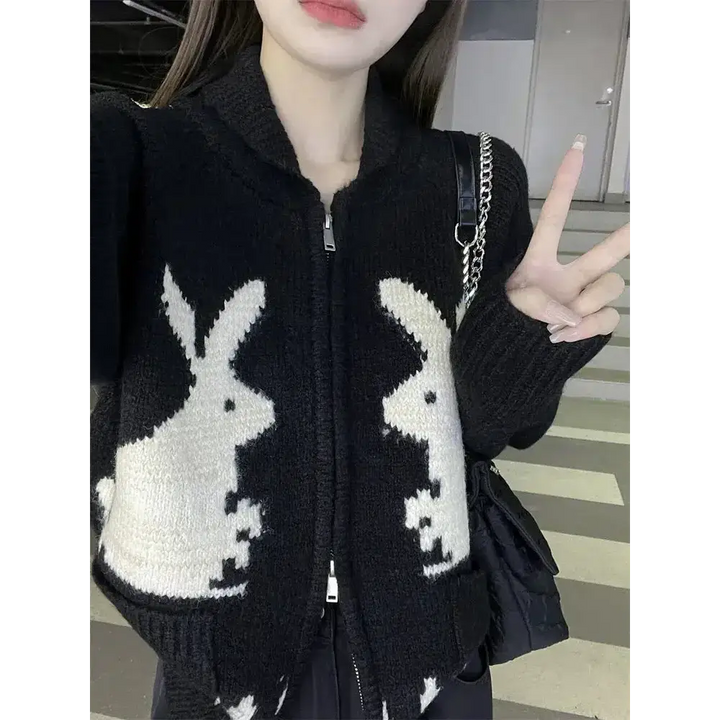 Rabbit knitted zip cardigan