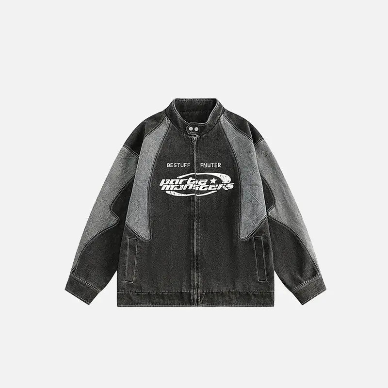 Racing motorcycle denim jacket y2k - dark grey / m - jackets