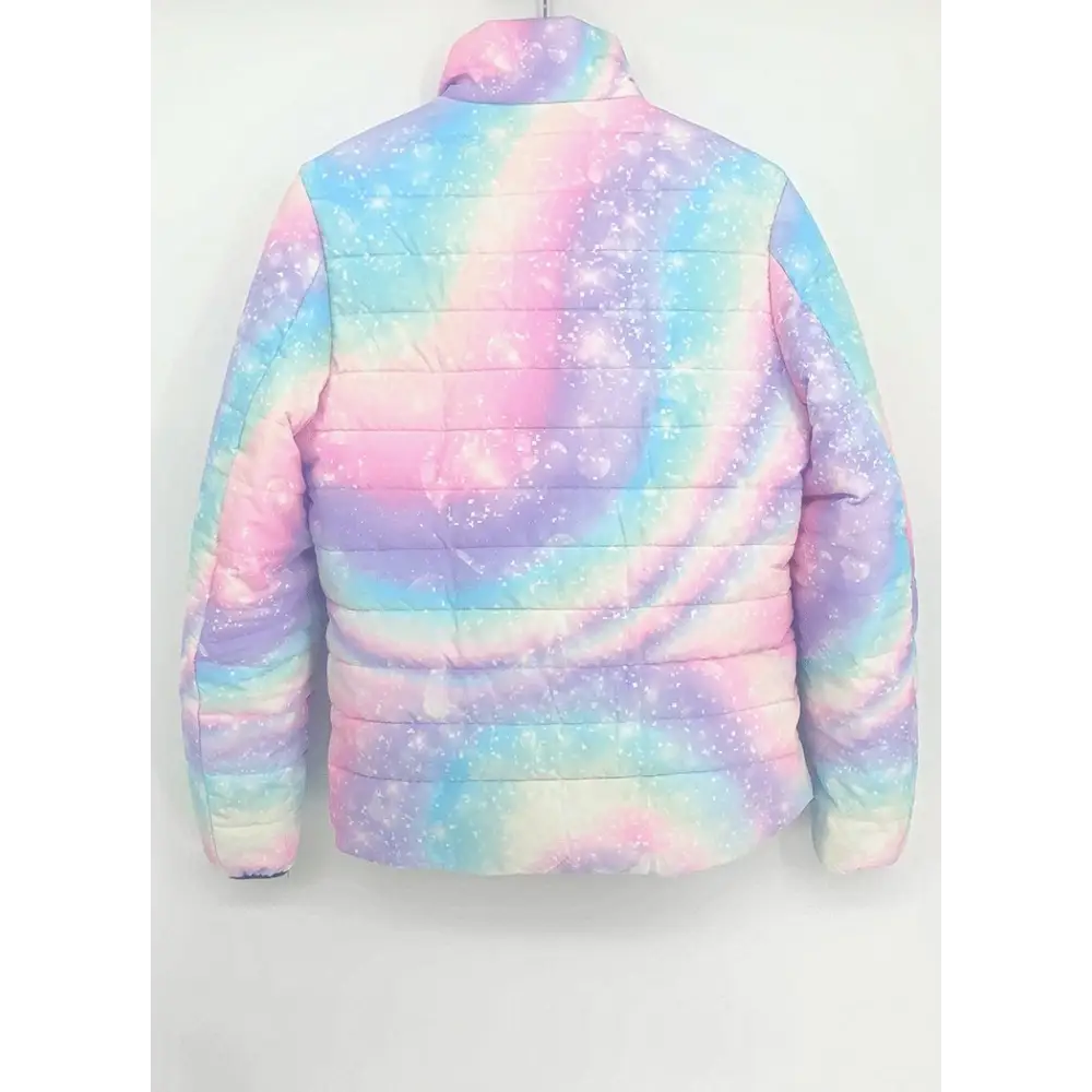 Colorful y2k pixelated rainbow puffer jacket for cozy comfort - unisex jacket