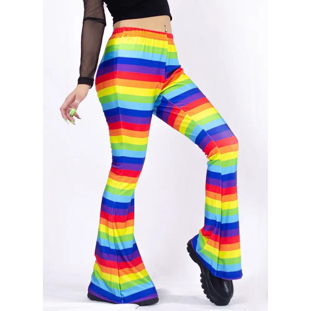 Rainbow stripe flare bottoms - xs/s - women bottoms