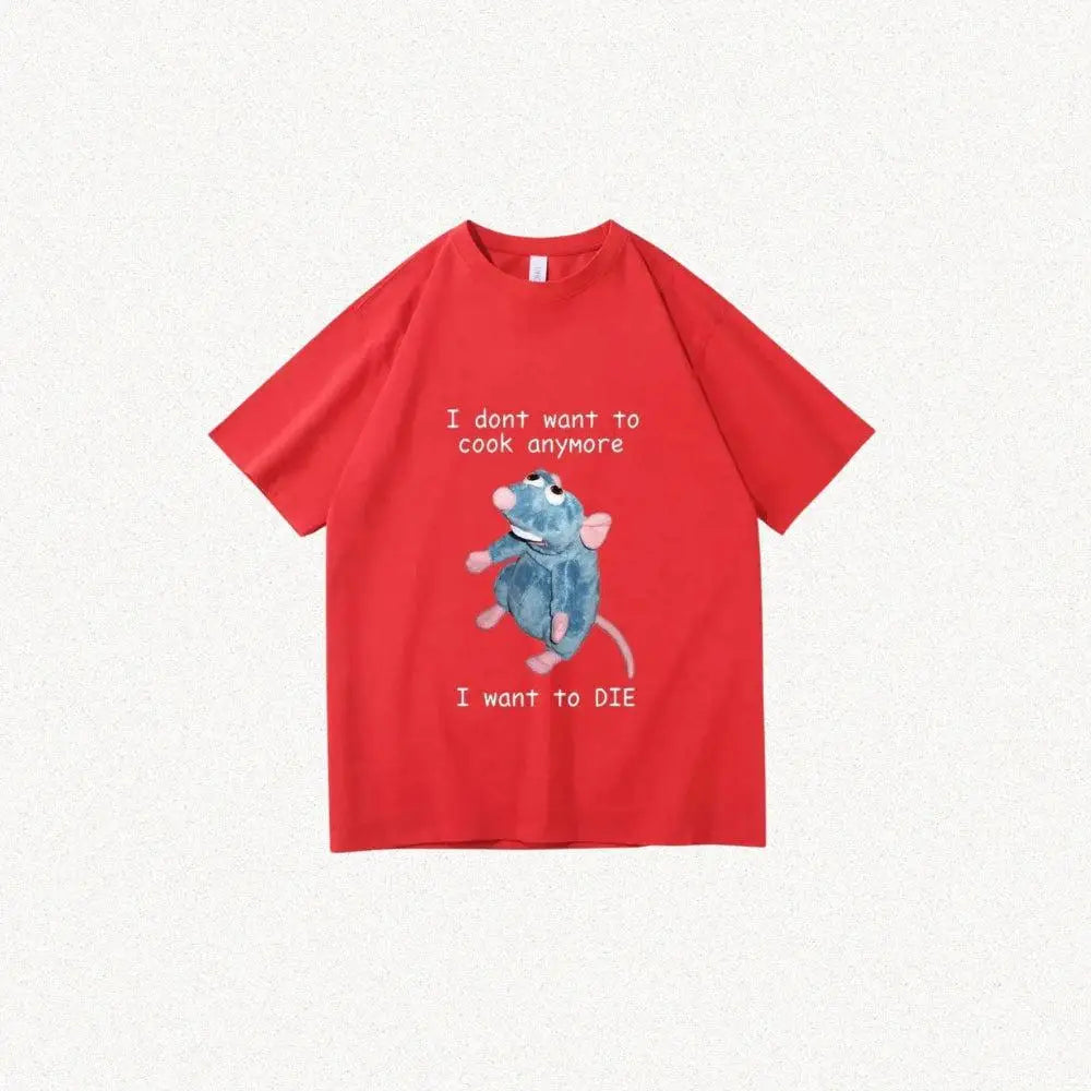 Ratatouille tee with dark humor for y2k style wardrobe - red / xs