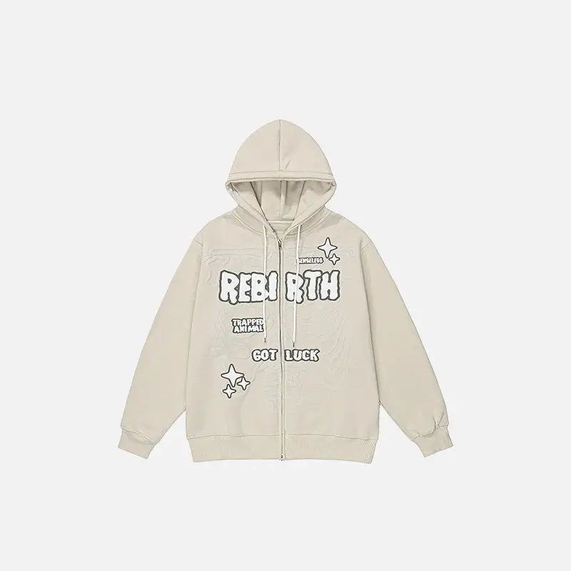 ’rebirth’ skeleton zip-up hoodie y2k - beige / s - hoodies