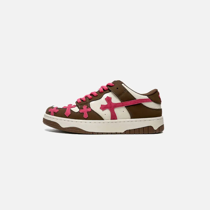 Y2k red cross shoes with stylish mixed color pattern - brown-red / 36 - shoes