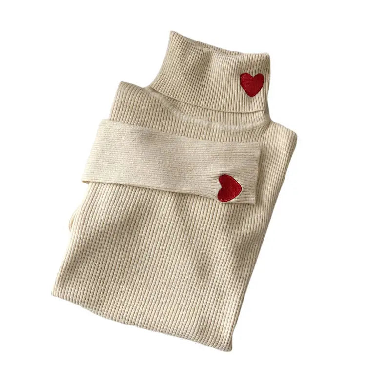 Vintage red hearts jumpsuit with adorable heart embroidery - free size / beige - sweaters