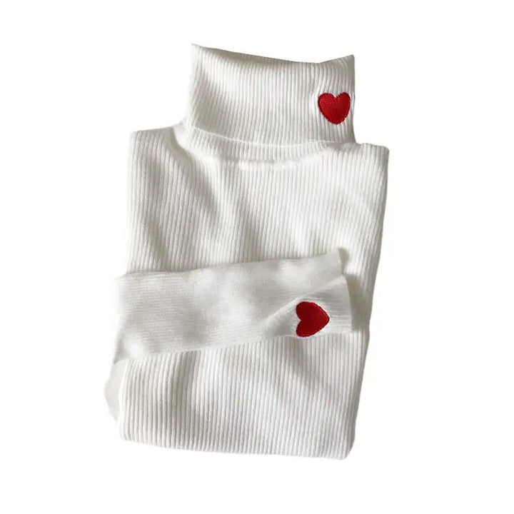 Vintage red hearts jumpsuit with adorable heart embroidery - free size / white - sweaters