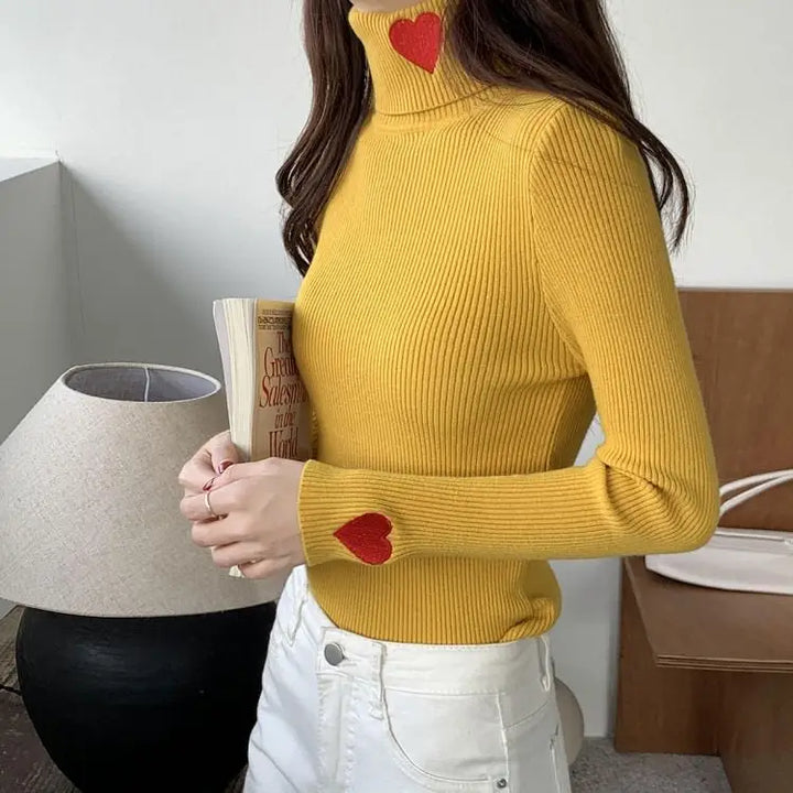 Vintage red hearts jumpsuit with adorable heart embroidery - free size / yellow - sweaters