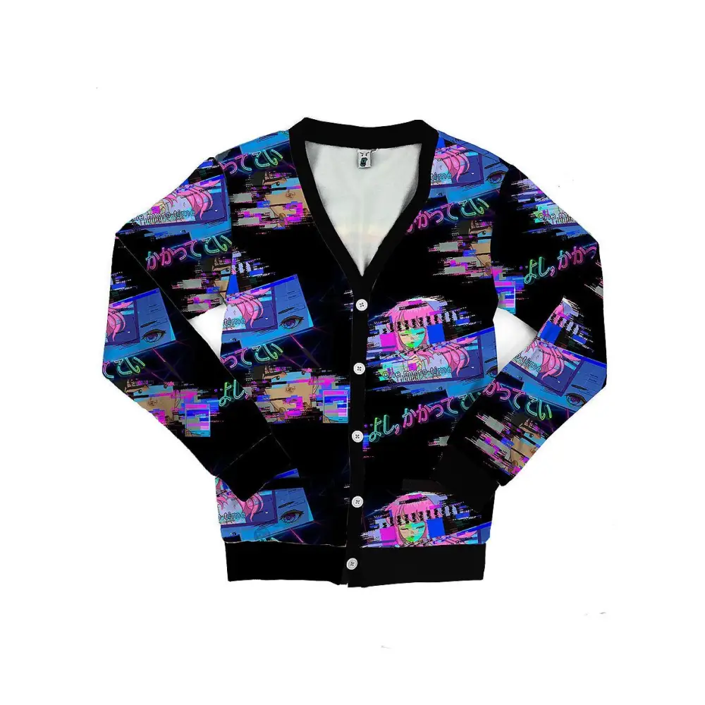 Retro anime glitchcore cardigan sweatshirt - s - sweater