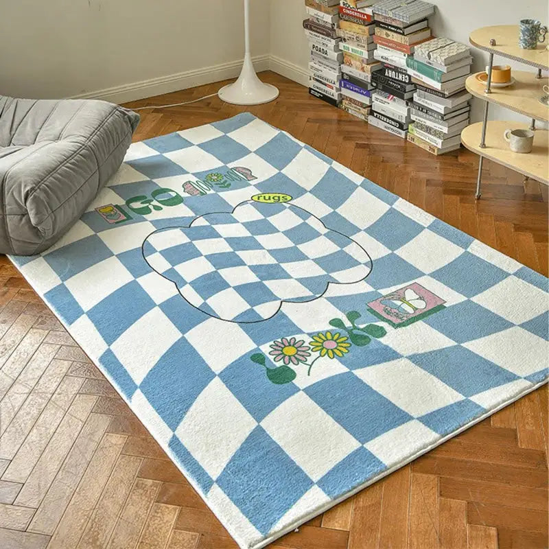 Retro checkered rug - blue / small - rugs