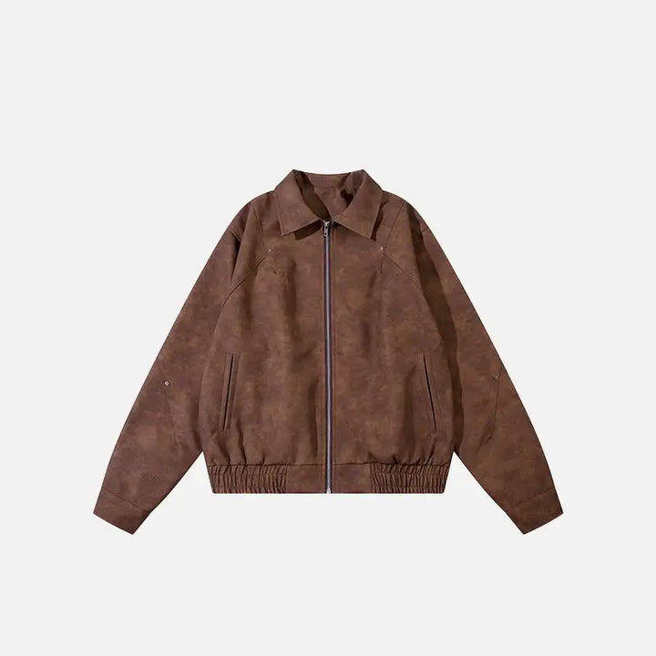 Retro chic washed leather jacket y2k - auburn / s - jackets