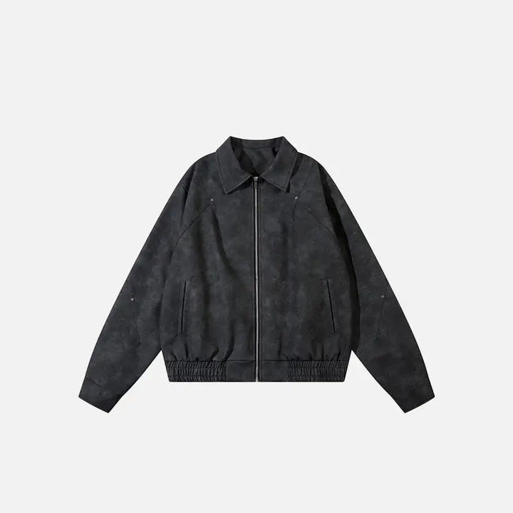 Retro chic washed leather jacket y2k - darkgrey / s - jackets