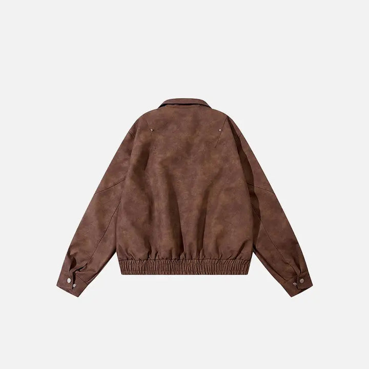 Retro chic washed leather jacket y2k - jackets