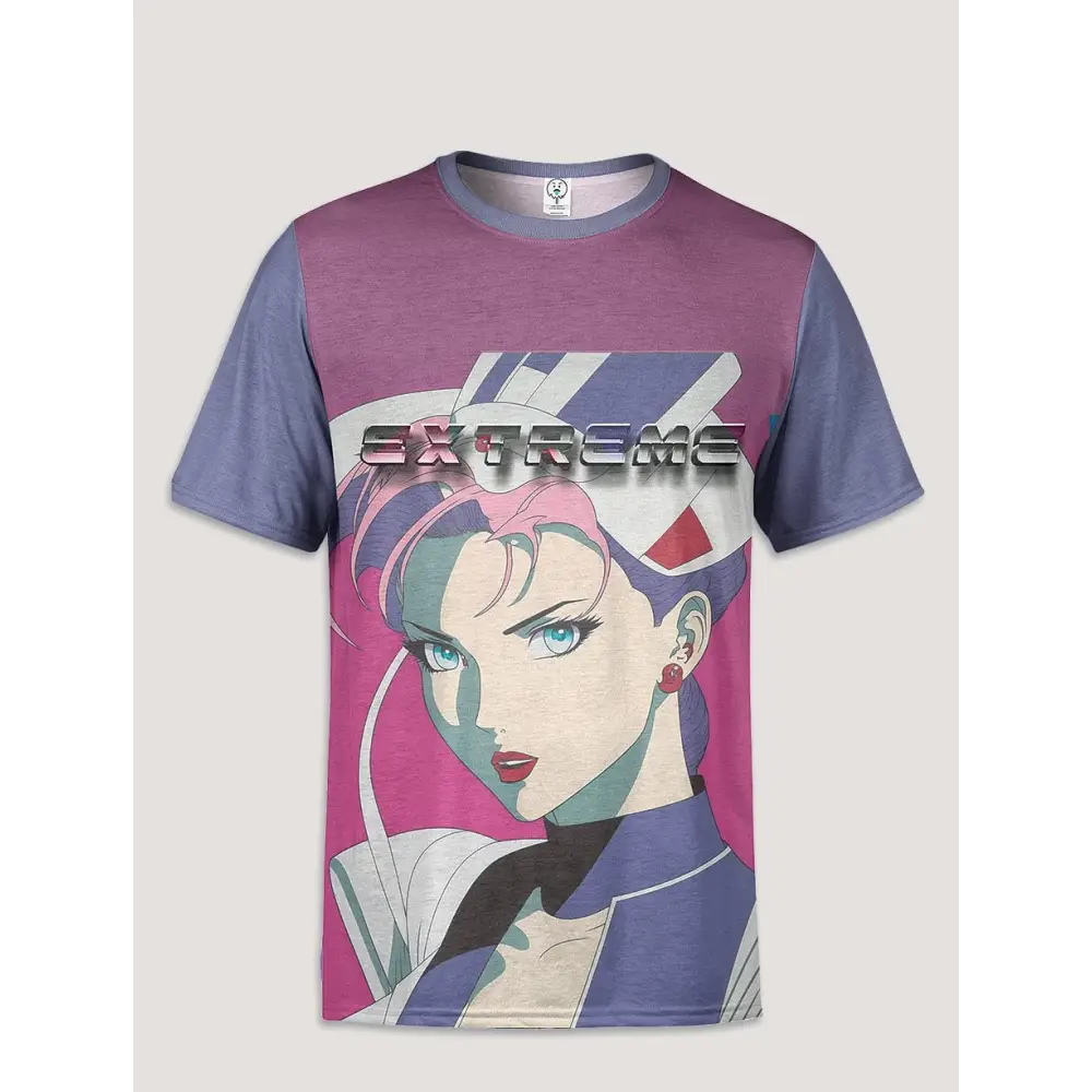 Retro color block extreme anime all over printed t-shirt - xs - t-shirt