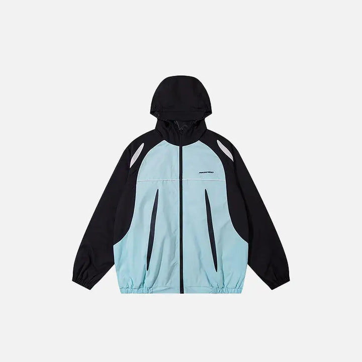 Retro color block hooded windbreaker jacket y2k - blue / s - jackets